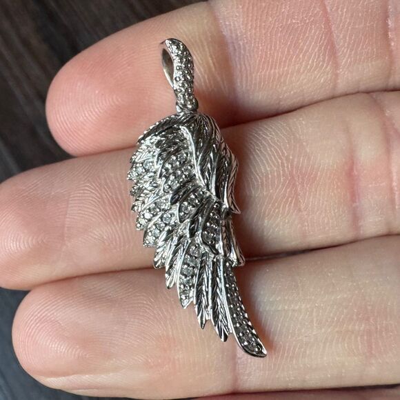 REAL DIAMONDS in STERLING SILVER BIRD / ANGEL WING PENDANT Vintage Estate 925 - Picture 12 of 13